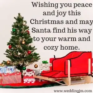 Wishing you peace and joy this Christmas and may Santa find his way to your warm
and cozy home.