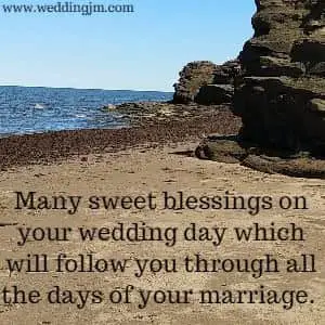 Many sweet blessings on your wedding day which will follow you 
			through all the days of your marriage.